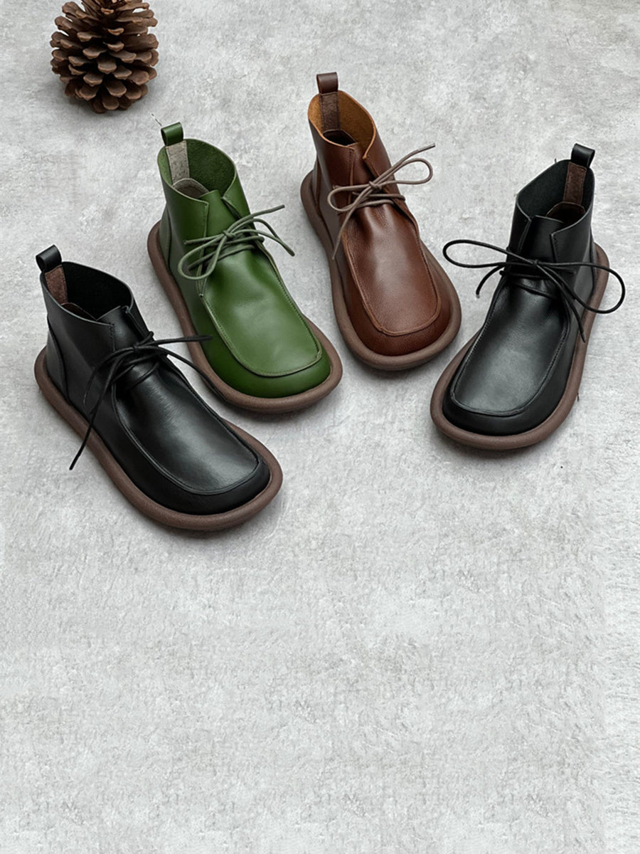 Women Winter Retro Soft Genuine Leather Flat Boots