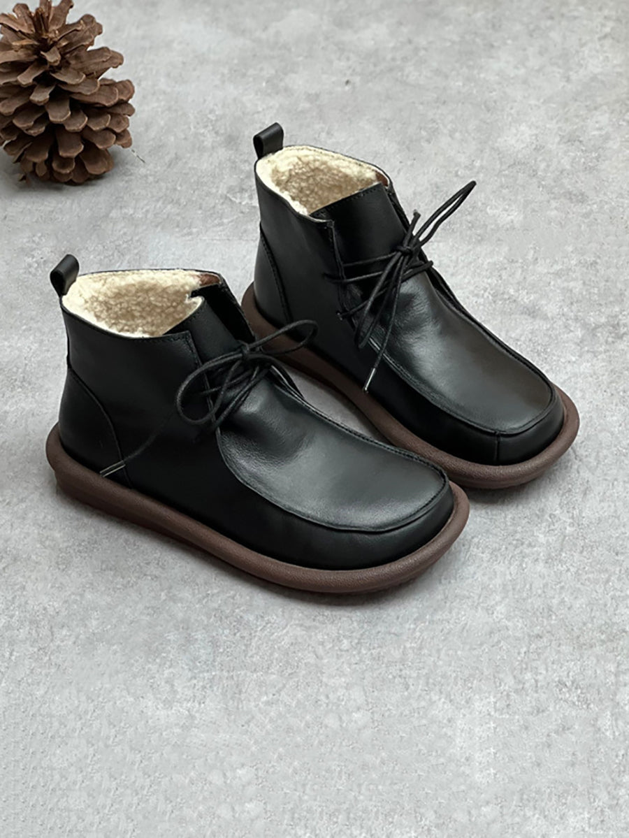 Women Winter Retro Soft Genuine Leather Flat Boots