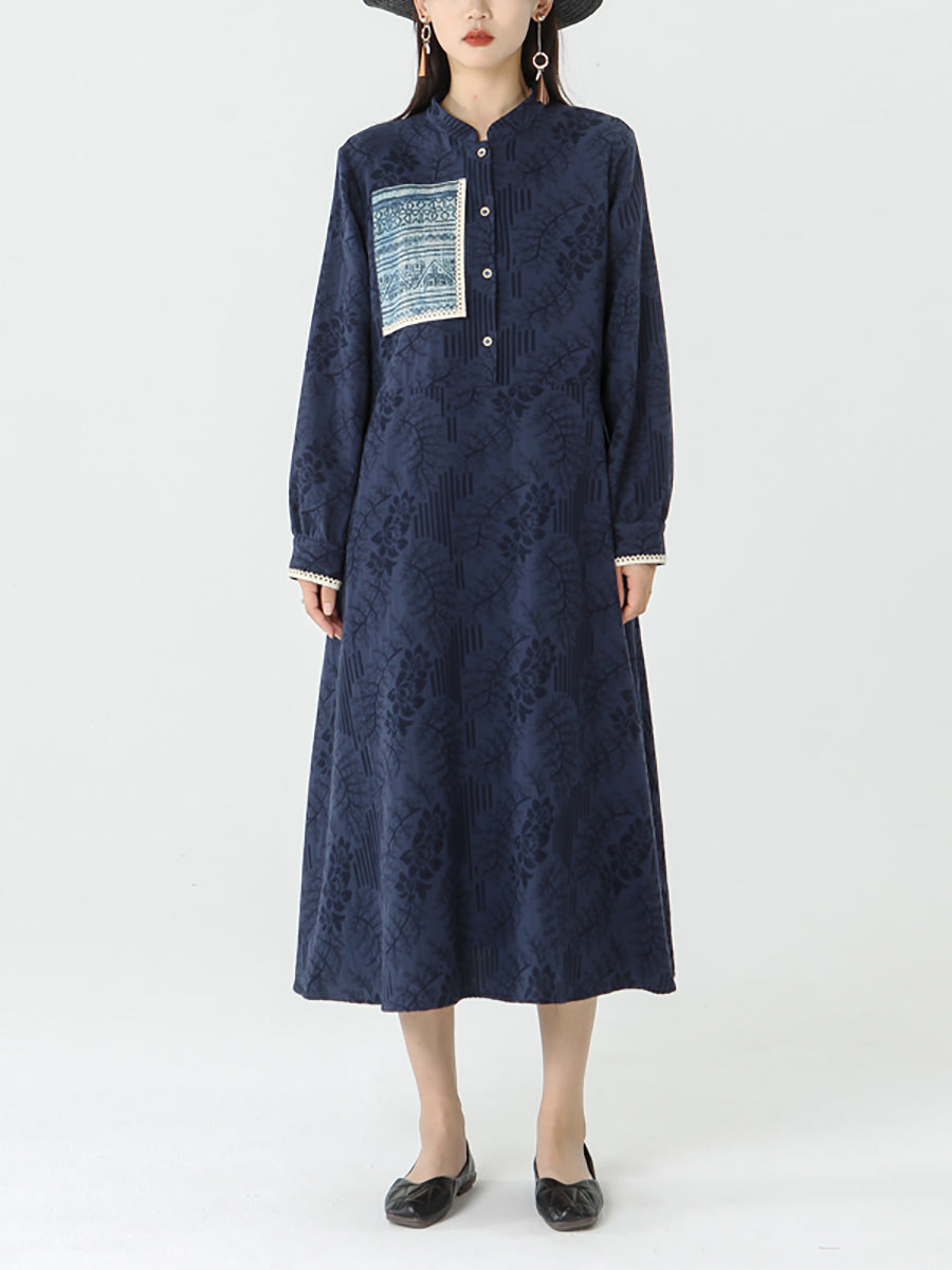 PLUS Size - Women Patchwork Long Sleeve Maxi Dress