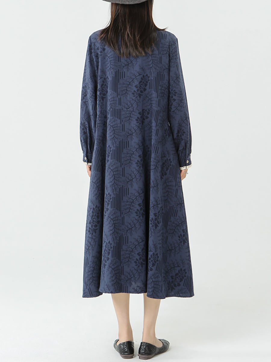 PLUS Size - Women Patchwork Long Sleeve Maxi Dress