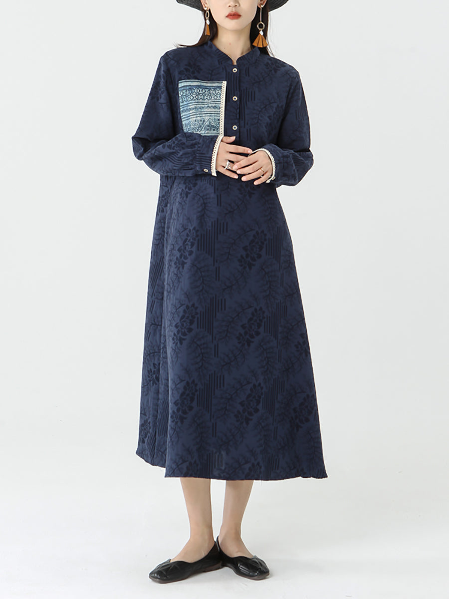 PLUS Size - Women Patchwork Long Sleeve Maxi Dress