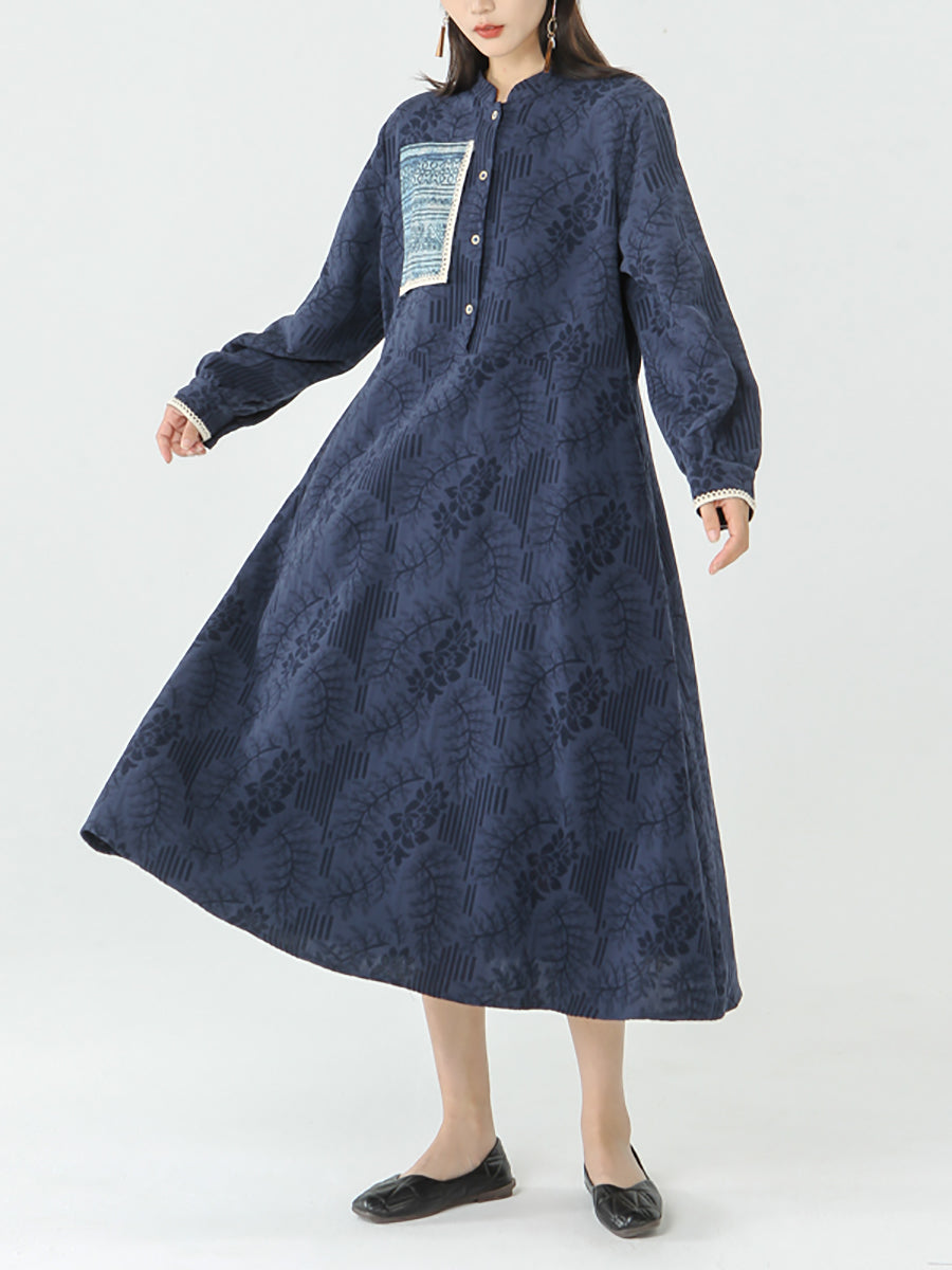 PLUS Size - Women Patchwork Long Sleeve Maxi Dress