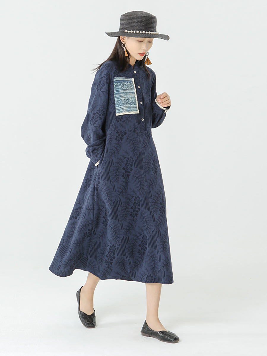 PLUS Size - Women Patchwork Long Sleeve Maxi Dress