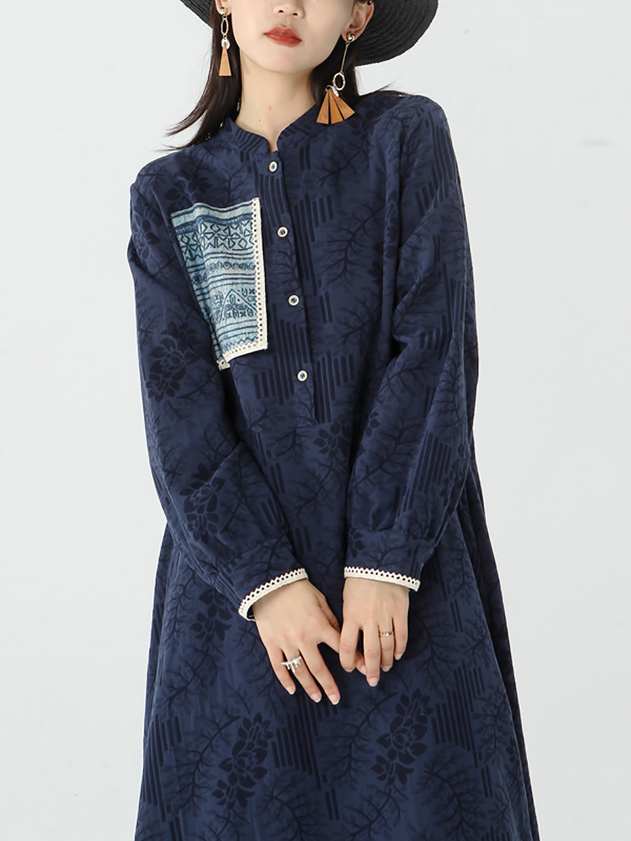 PLUS Size - Women Patchwork Long Sleeve Maxi Dress