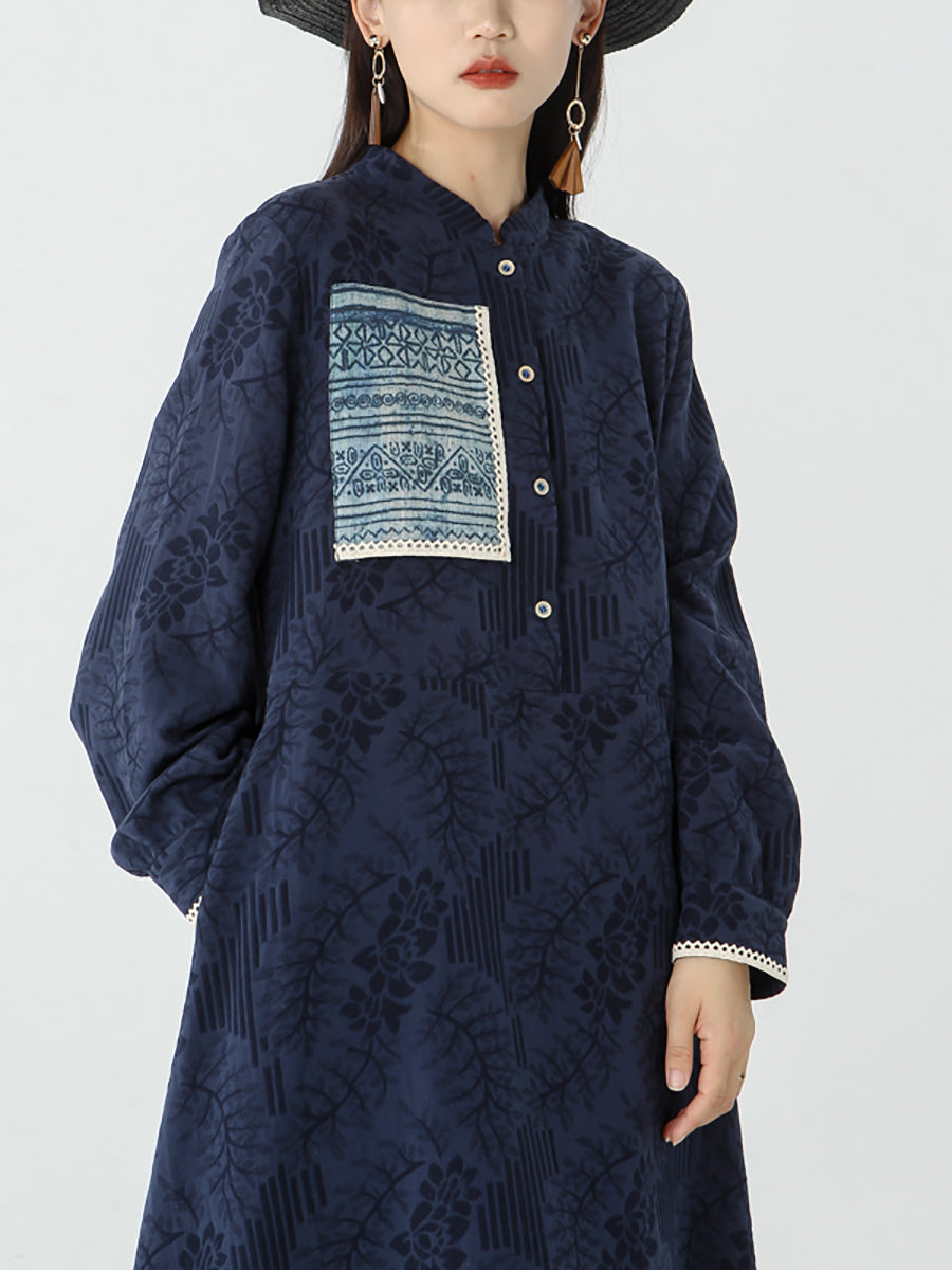 PLUS Size - Women Patchwork Long Sleeve Maxi Dress