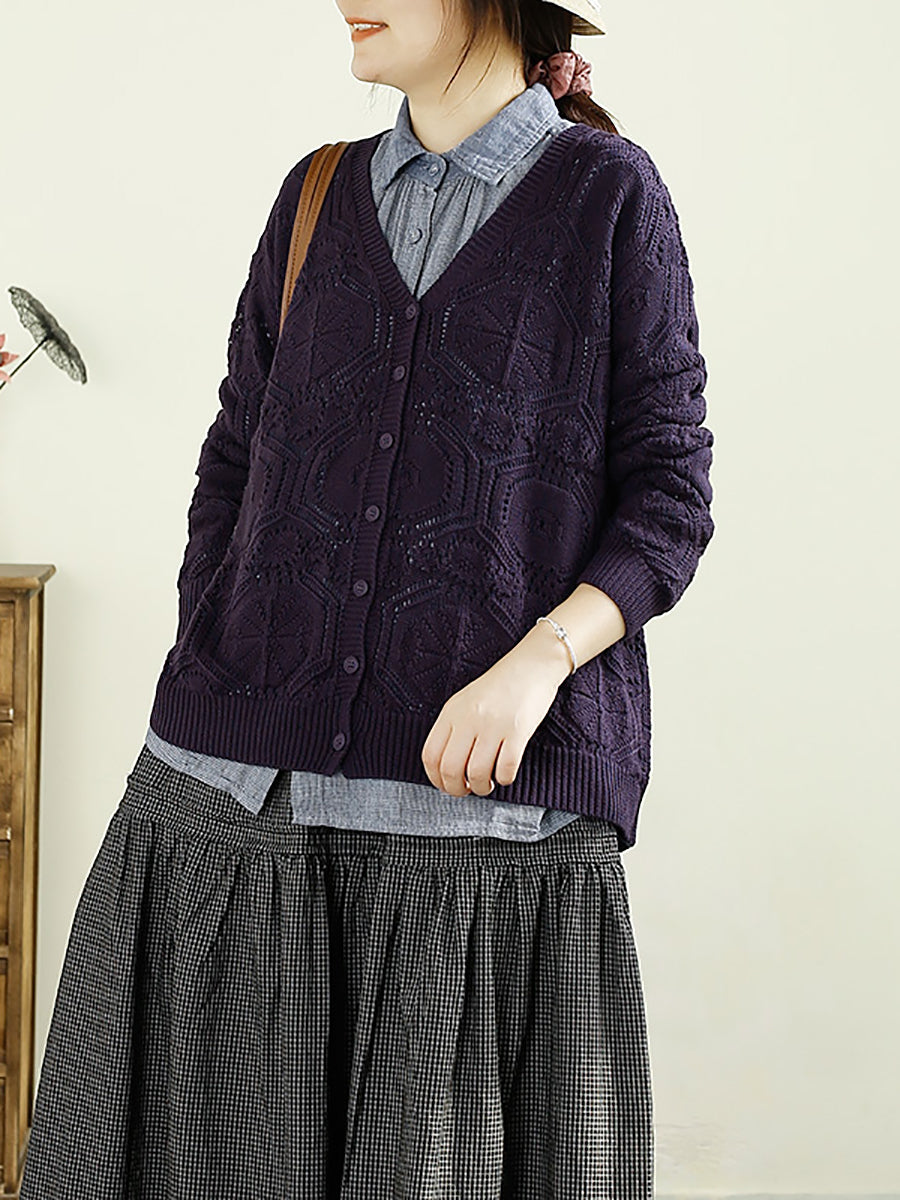 Women Autumn Vintage Knitted V-Neck Cardigan Sweater
