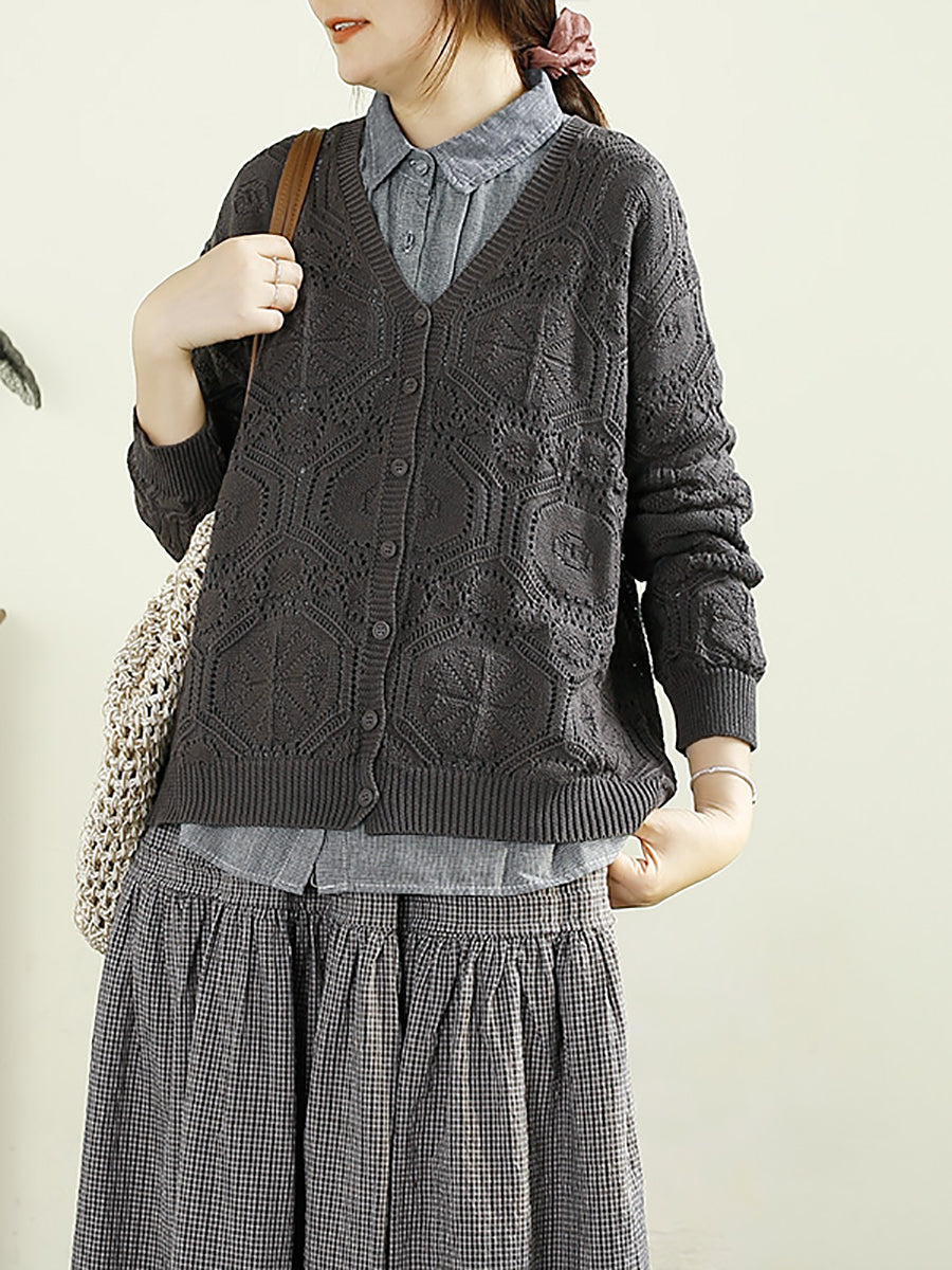 Women Autumn Vintage Knitted V-Neck Cardigan Sweater